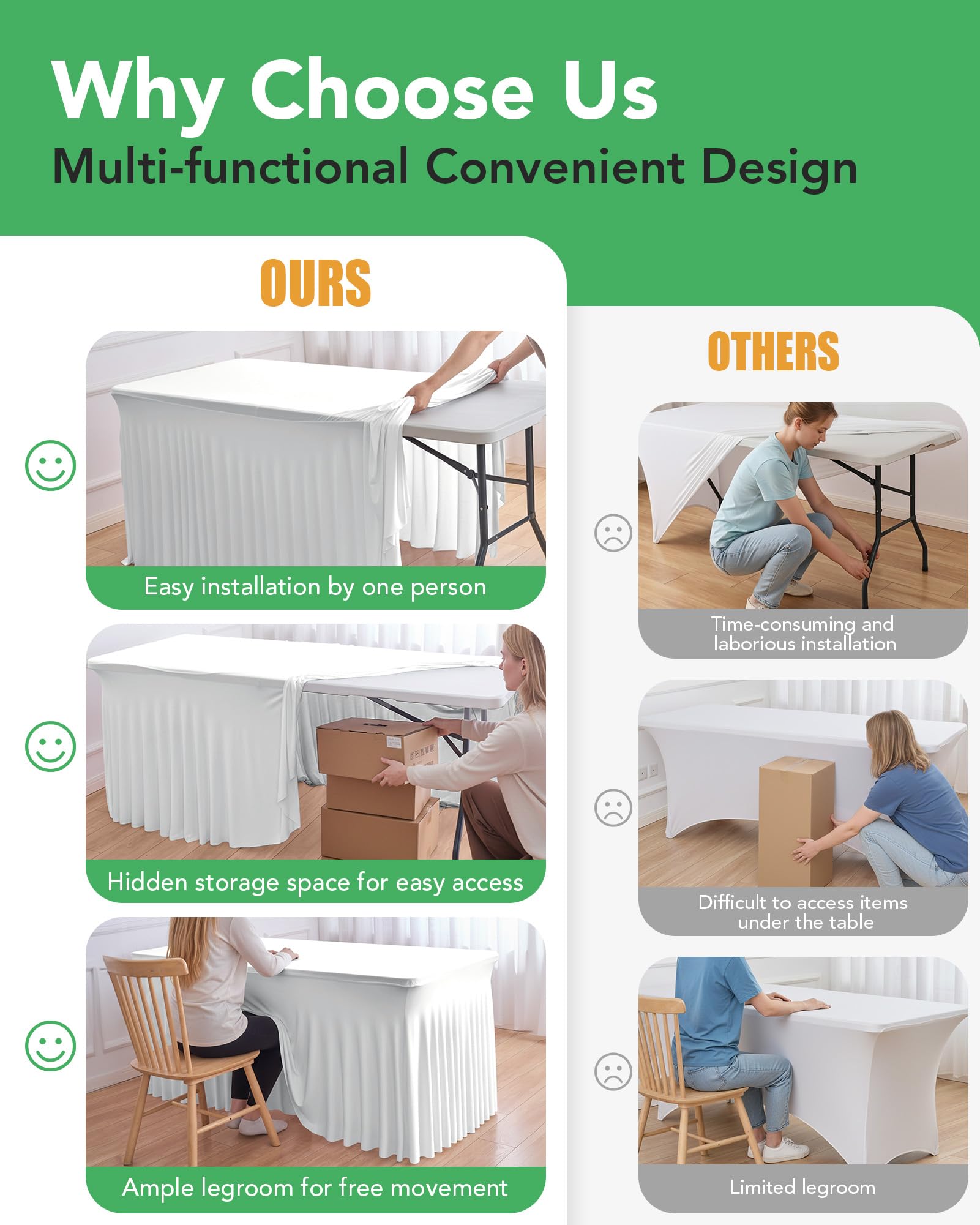 KeyWave elastic fitted tablecloth hugs a 6ft rectangle table with a seamless, tidy profile.