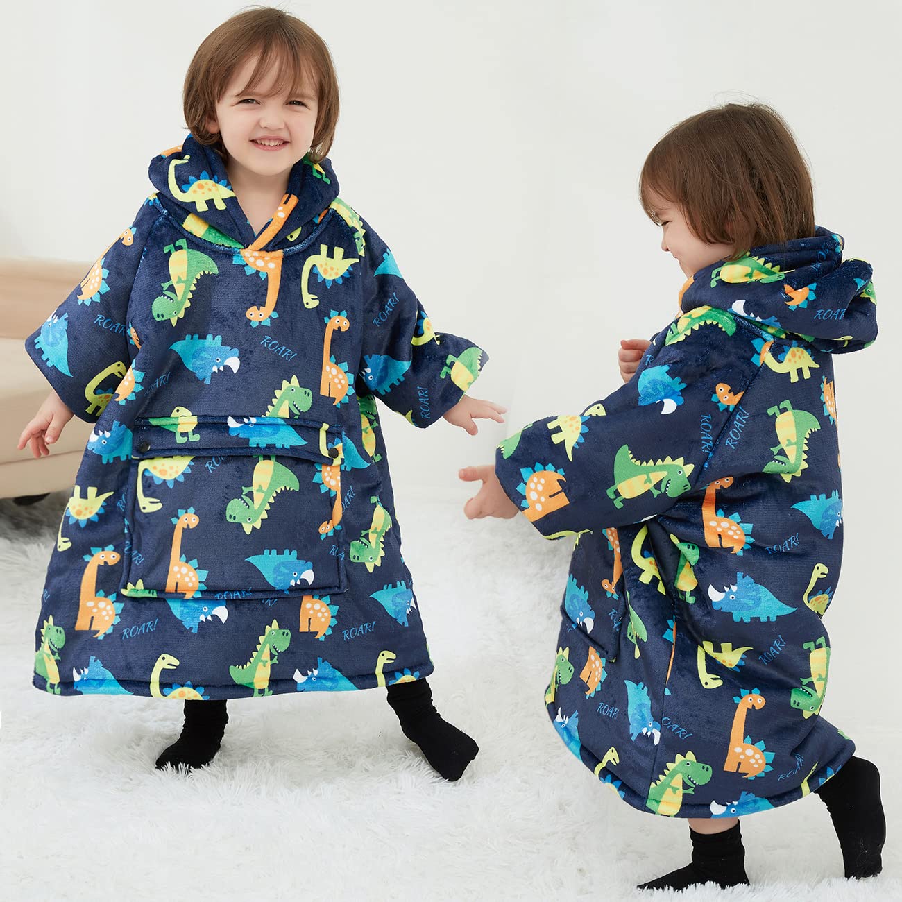 KFUBUO wearable blanket hoodie showing oversized hood for warm comfort.