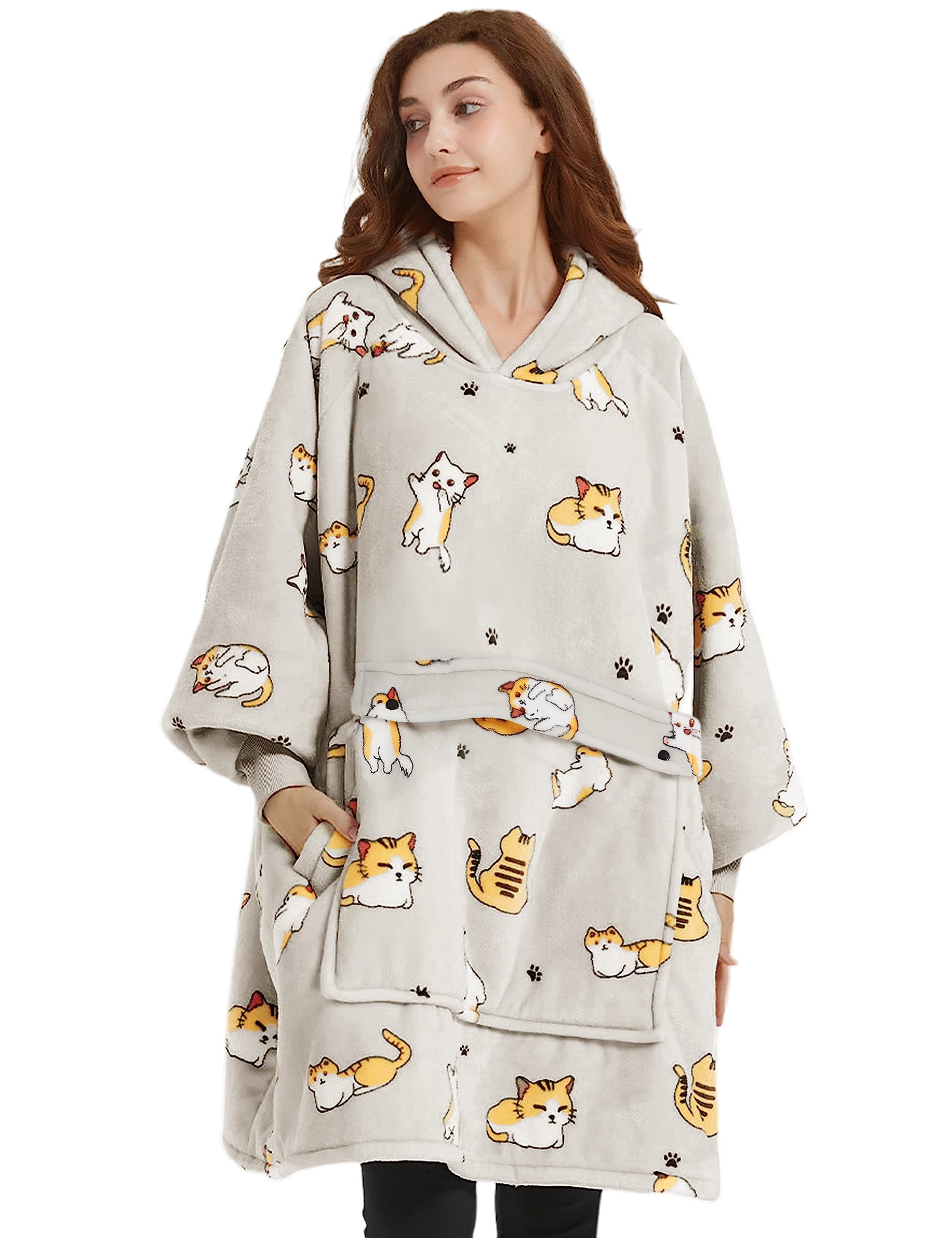 KFUBUO hooded blanket worn outdoors during camping or picnics.