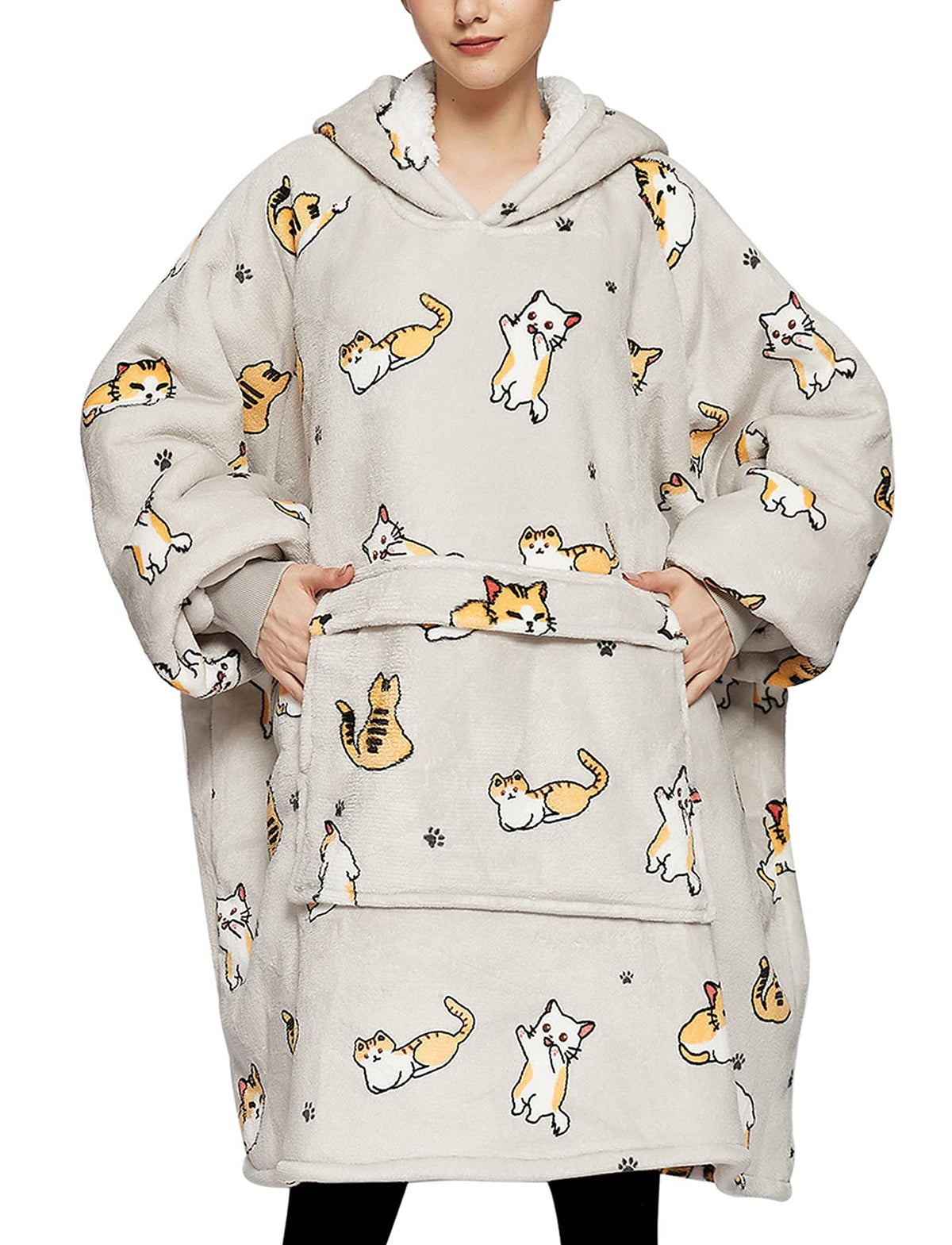 KFUBUO wearable blanket hoodie with sherpa lining for cozy lounging.