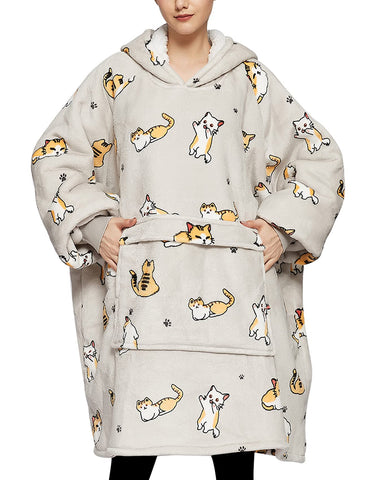 KFUBUO wearable blanket hoodie with sherpa lining for cozy lounging.