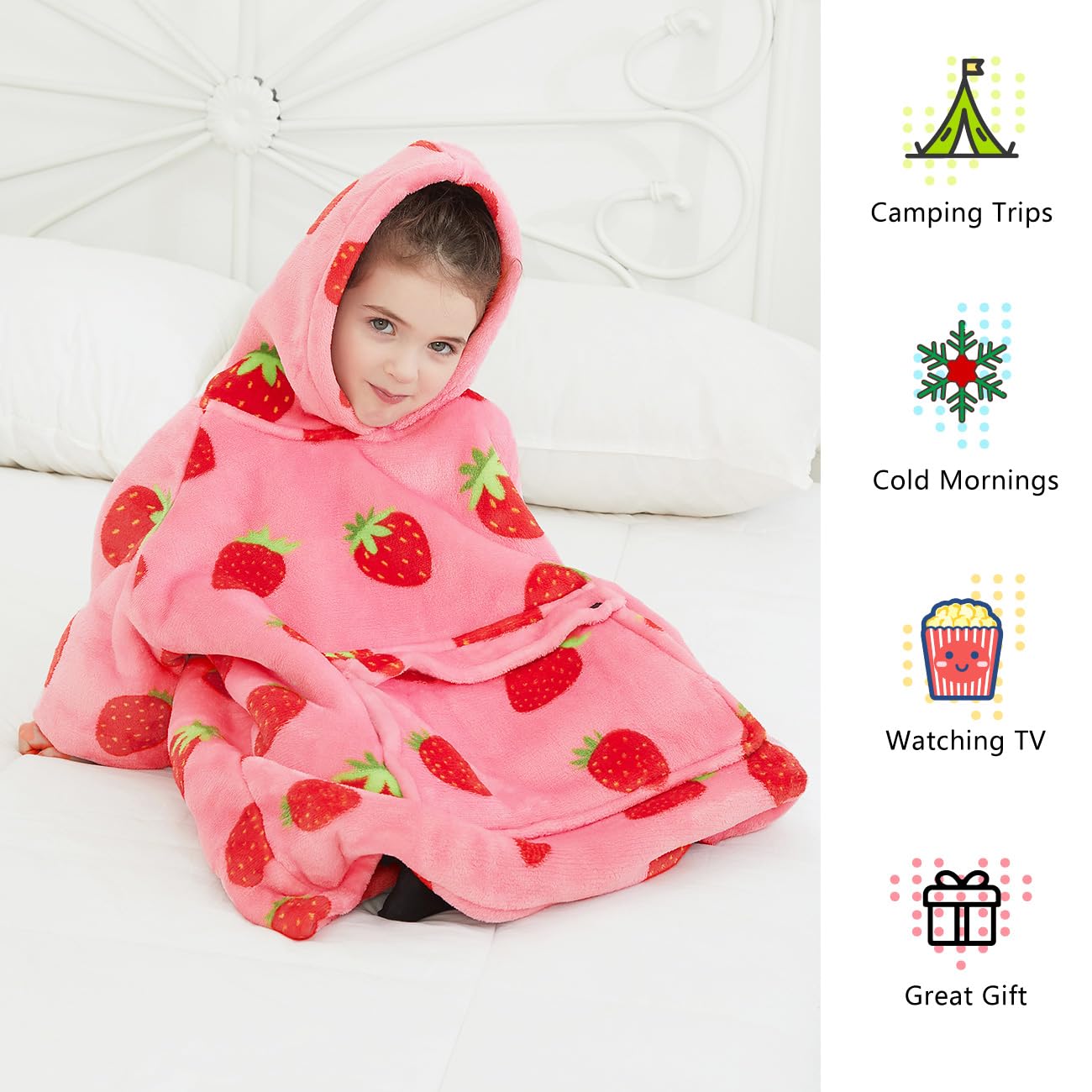 KFUBUO wearable blanket hoodie back view showing roomy comfort for kids