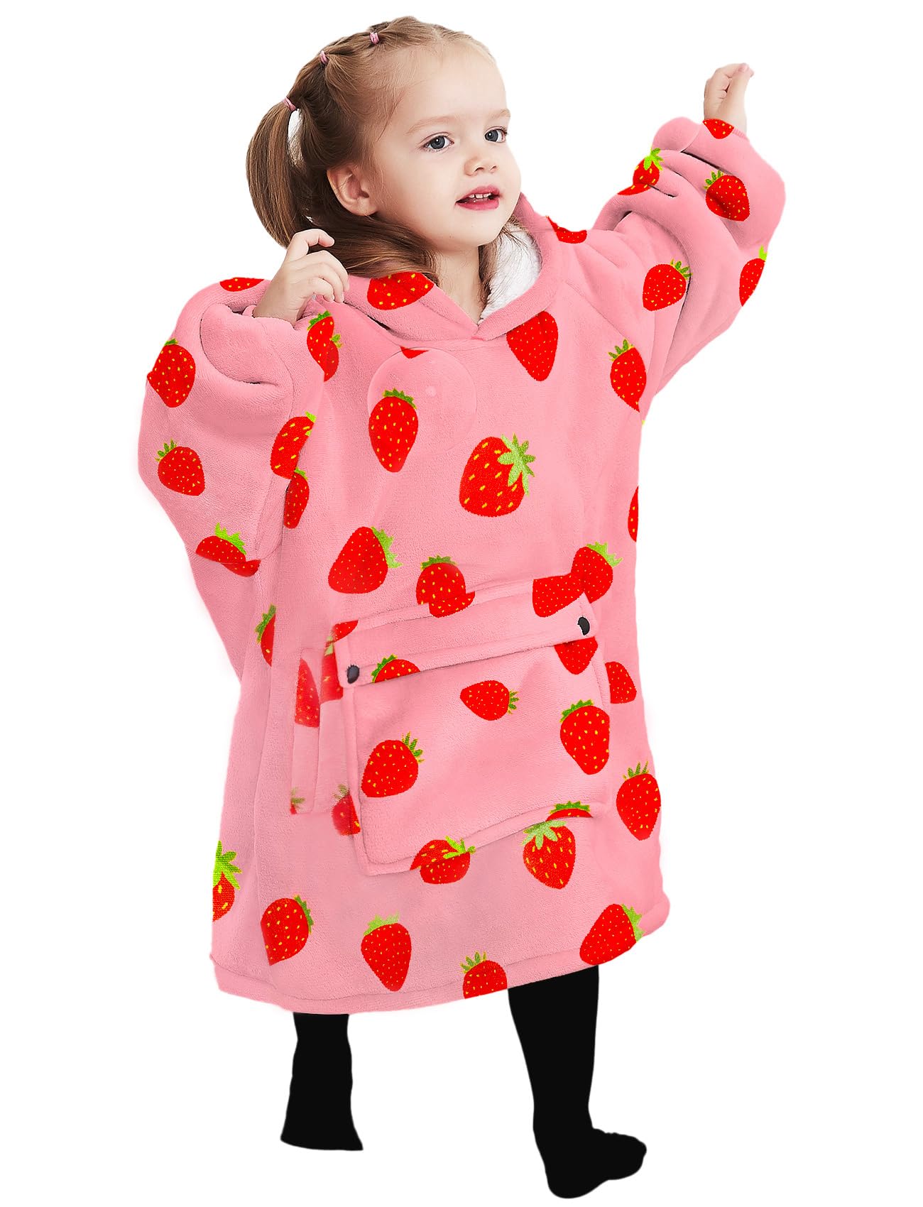 KFUBUO wearable blanket hoodie front view in strawberry for cozy mornings