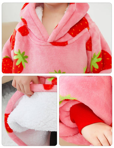 KFUBUO wearable blanket hoodie being worn by a child for at-home comfort