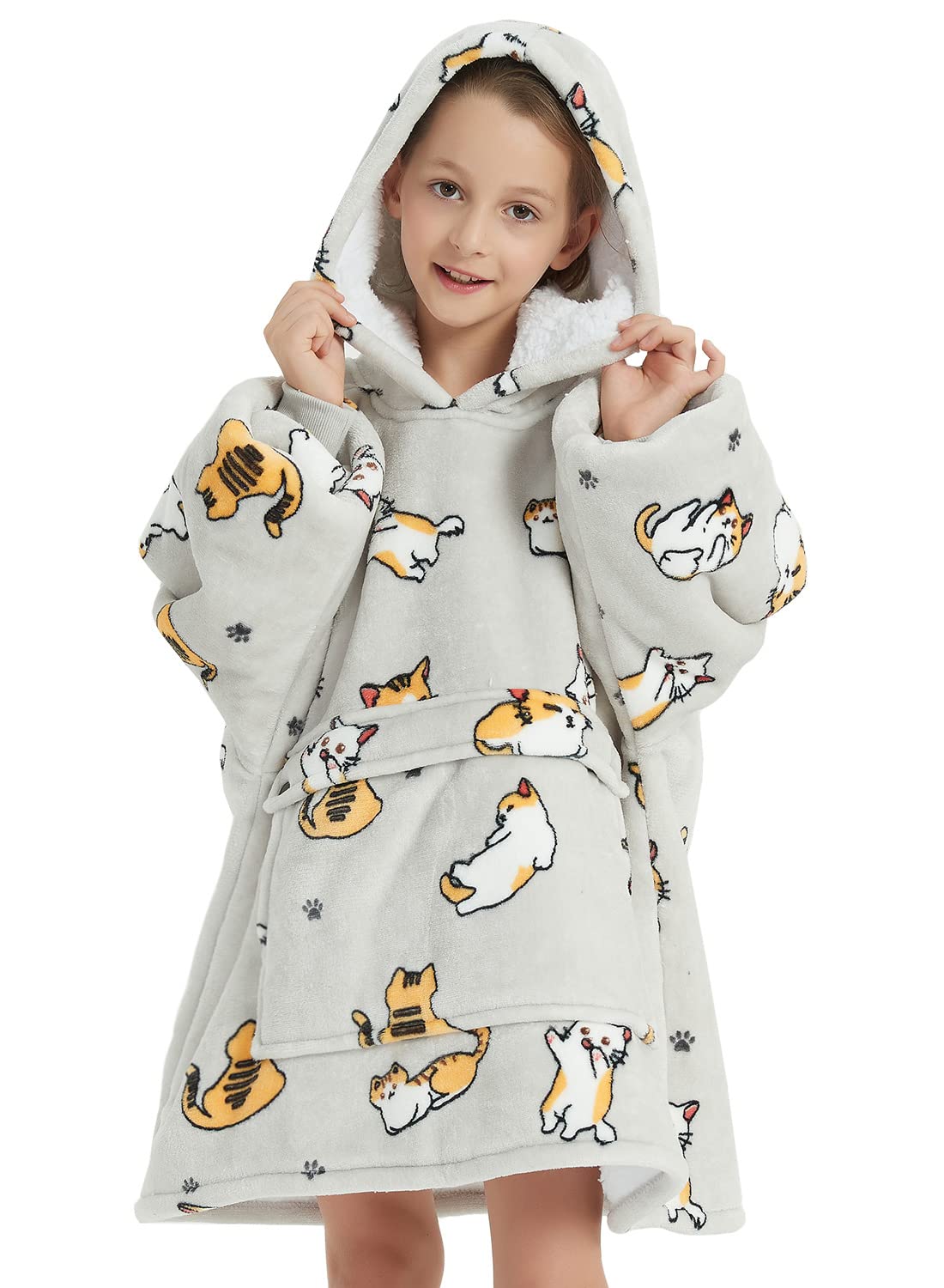 KFUBUO wearable blanket hoodie for kids with cozy sherpa pattern