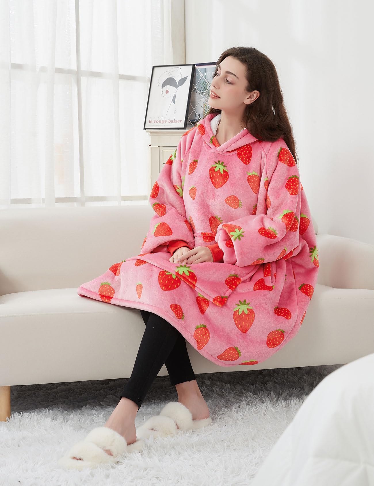 KFUBUO wearable blanket hoodie shown in multiple prints for versatile style