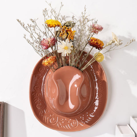 KGCCIZI cowboy-hat ceramic hanging planter for chic wall greenery in living rooms.