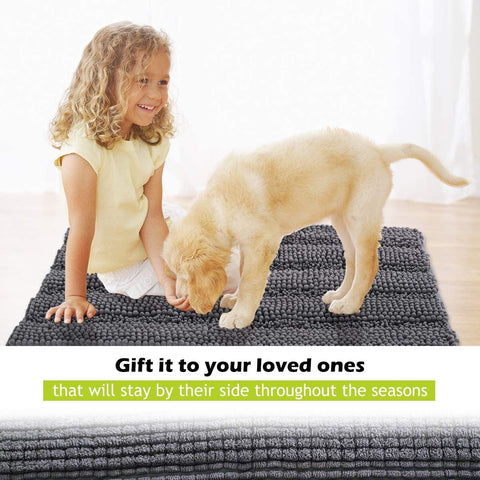 KGORGE grey bath rug with absorbent microfiber chenille for dry floors.