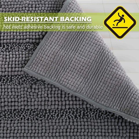 KGORGE grey bath rug non-slip bottom helps prevent slips.
