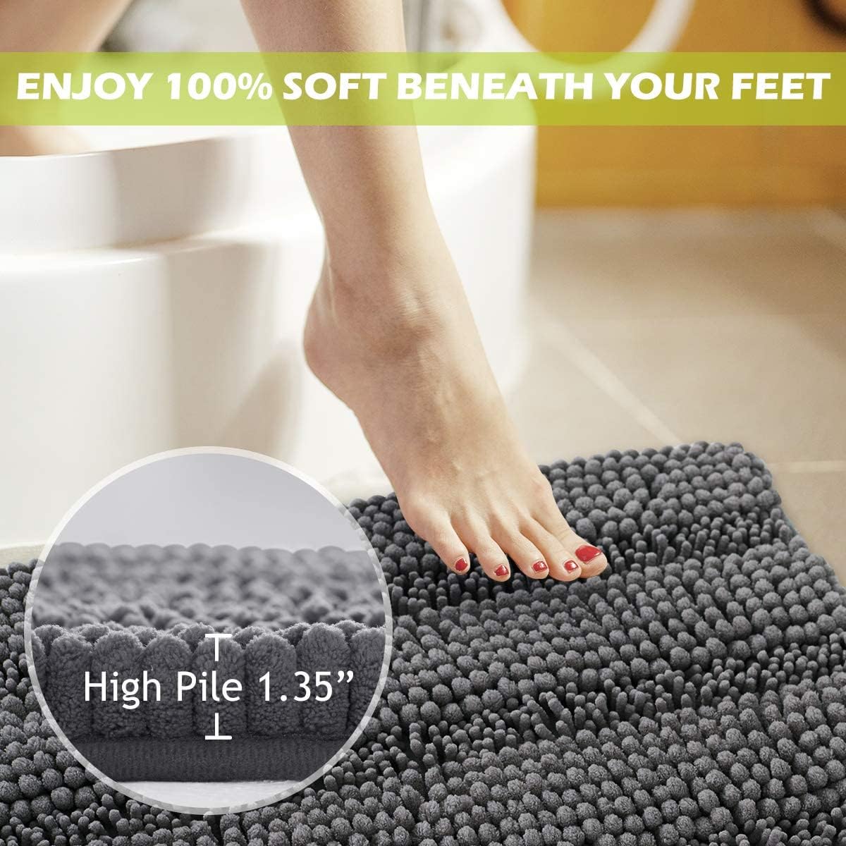KGORGE soft velvet chenille bath mat cushions feet after shower.