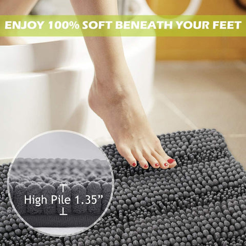 KGORGE soft velvet chenille bath mat cushions feet after shower.