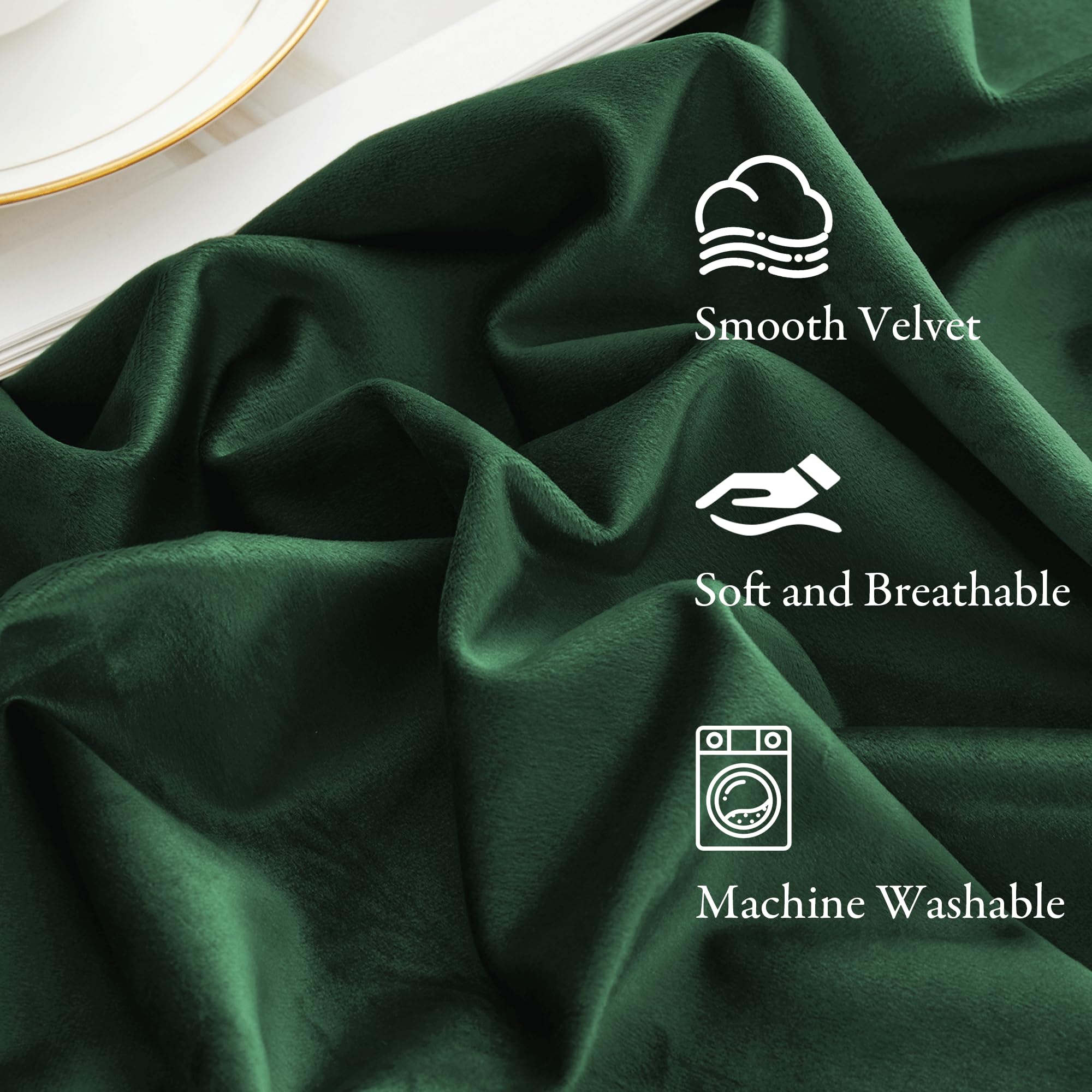 KGORGE hunter-green velvet curtains with rod-pocket add elegant privacy.
