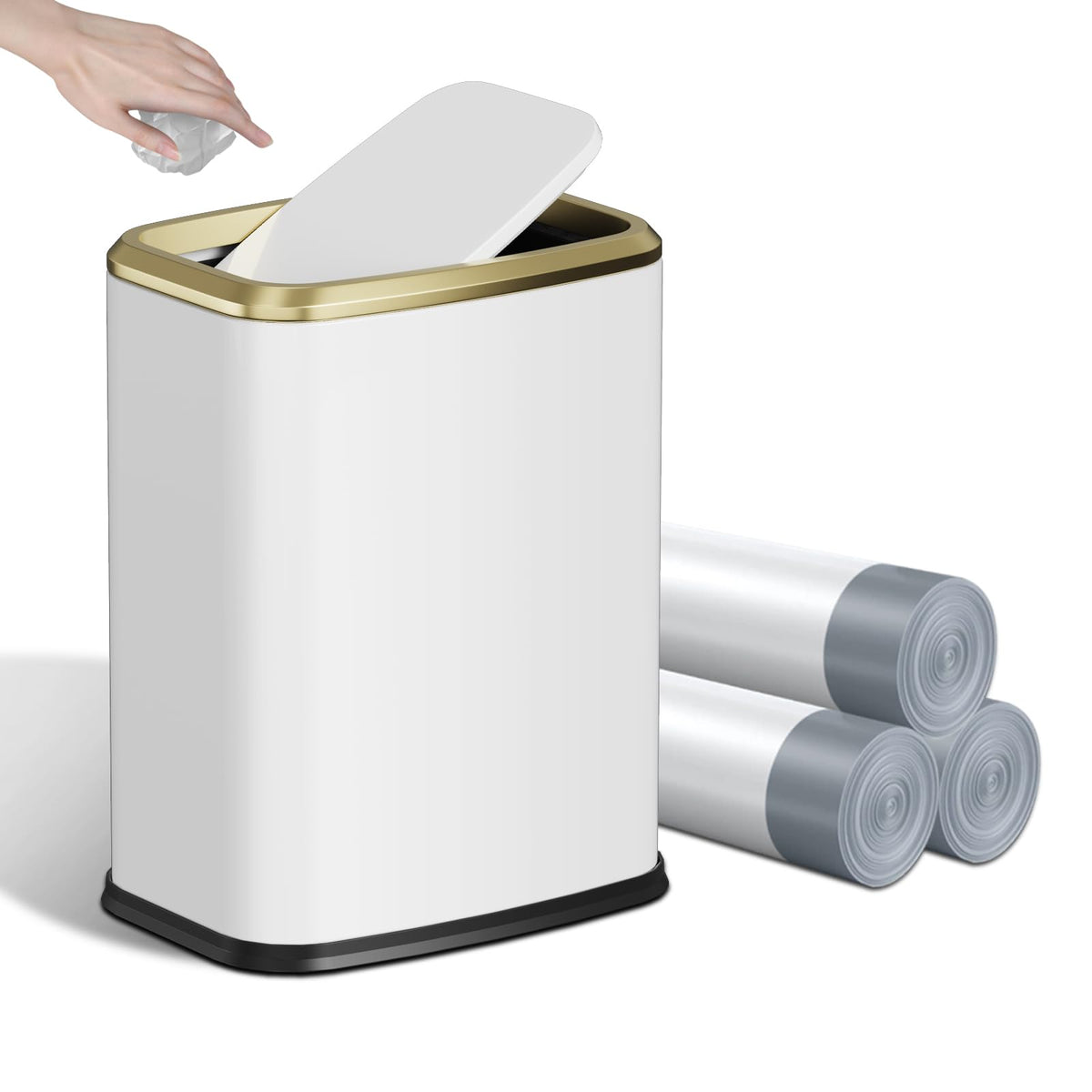 KHMMGK 8L swing-top trash bin with lid for quiet, hands-free disposal