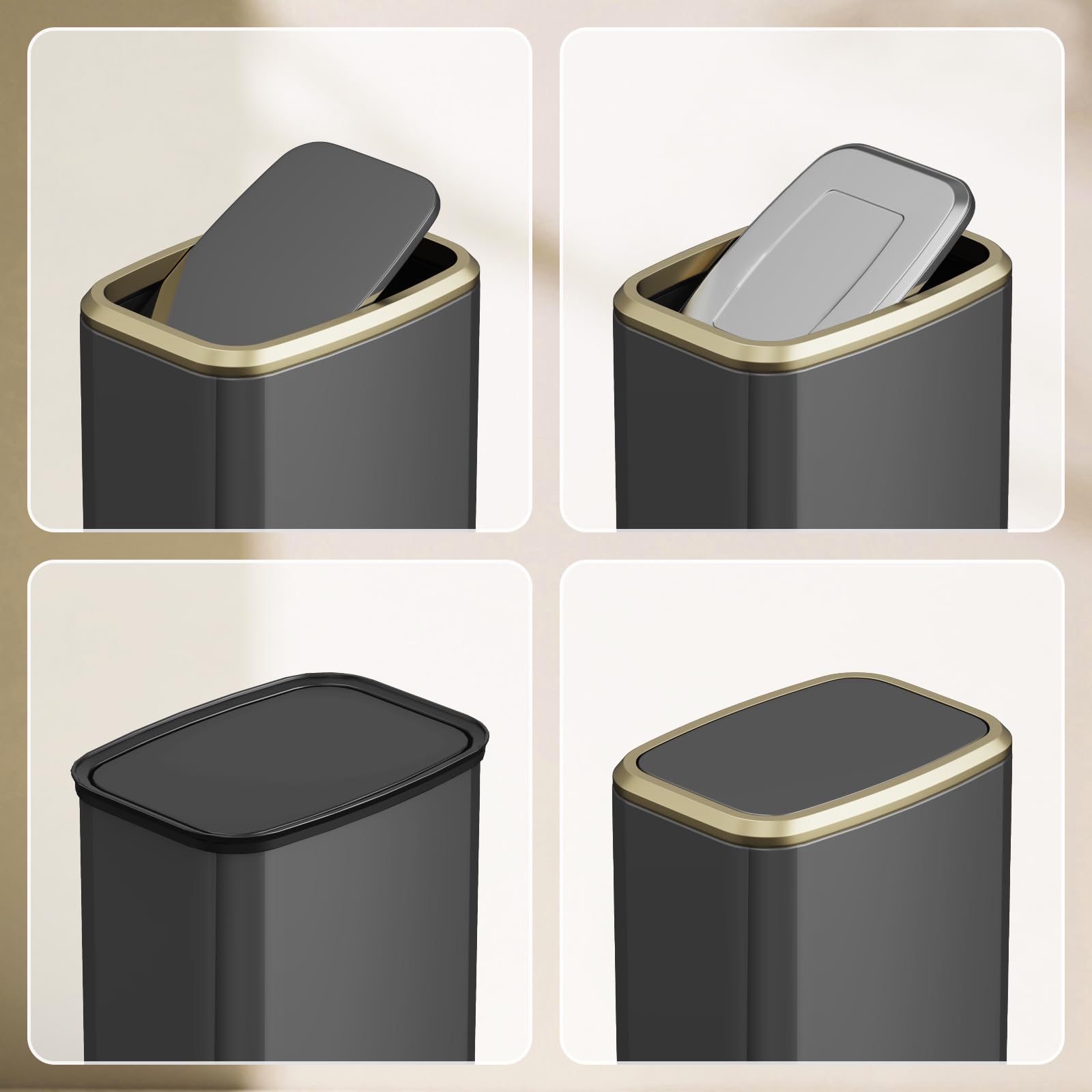 KHMMGK compact rectangular trash bin in titanium black fits small spaces