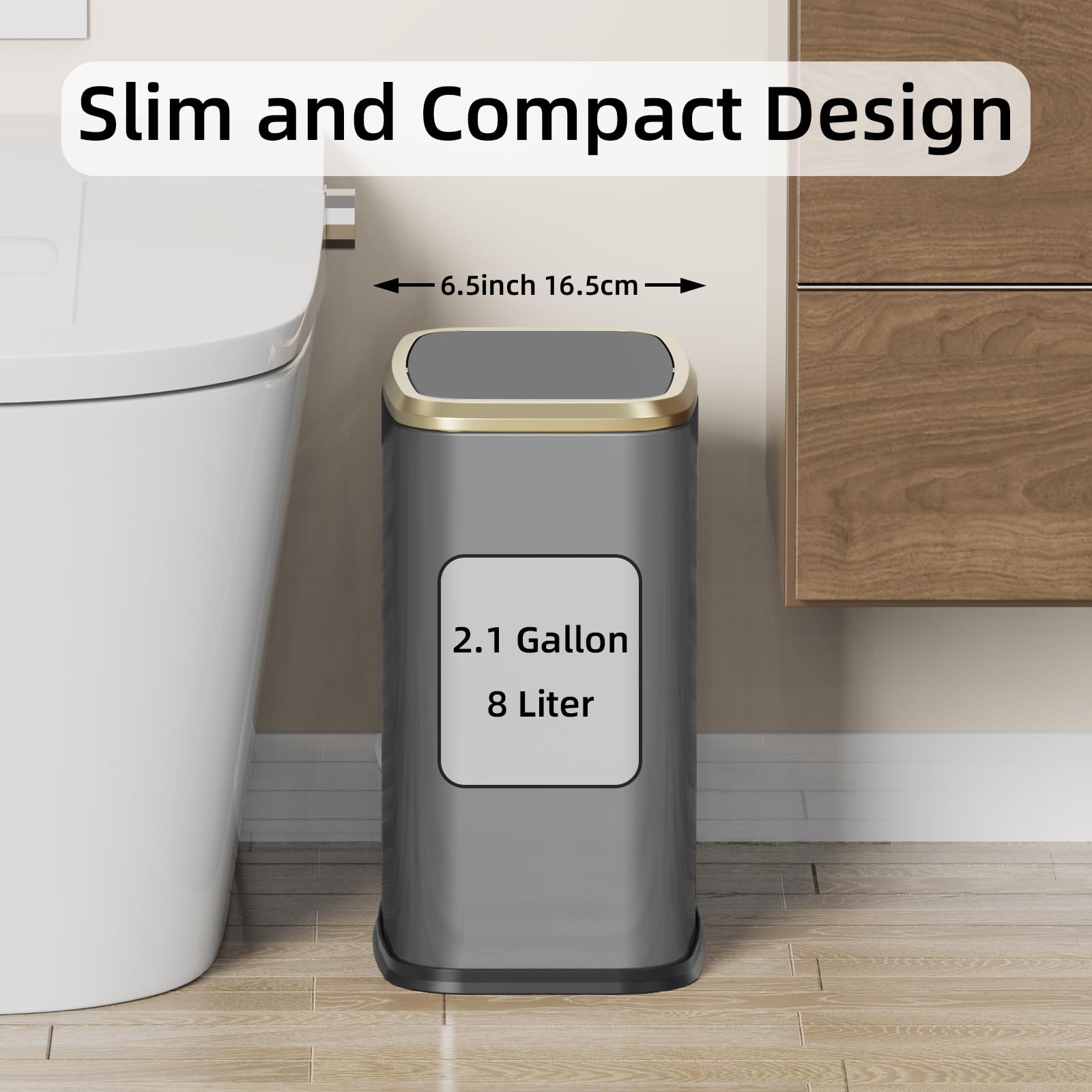 KHMMGK swing-top lid in quiet operation helps discreet waste disposal