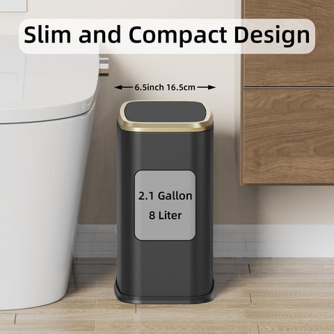 KHMMGK swing-top rectangular bin in black provides quiet operation for living rooms or offices