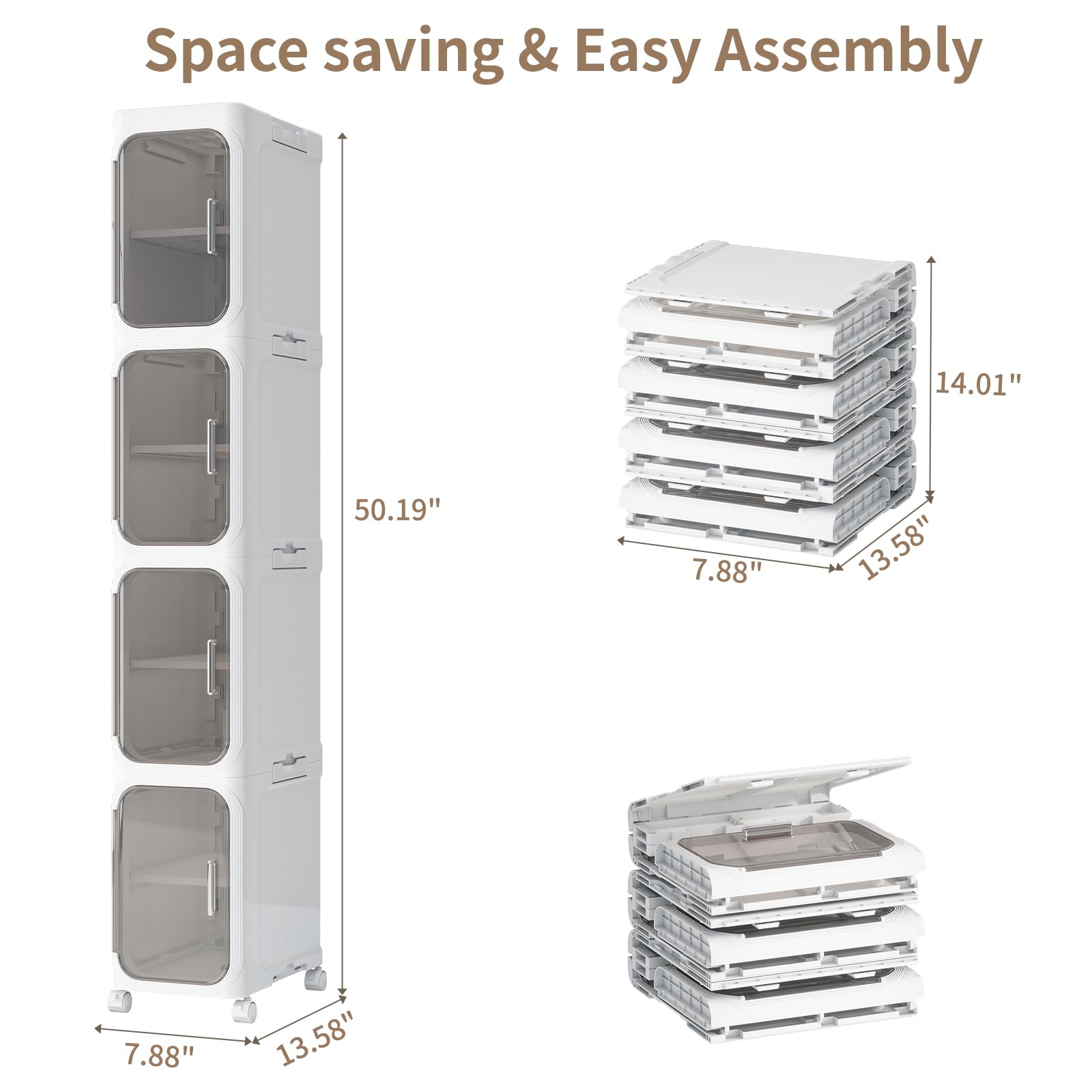 KHNR 4-Tiers Slim Cabinet with movable wheels enables room-to-room transport.