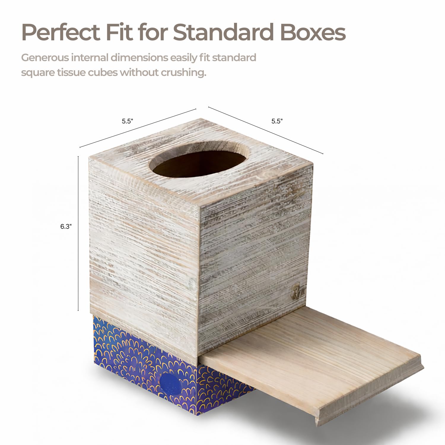 Khnum square tissue box cover complements rustic farmhouse decor.