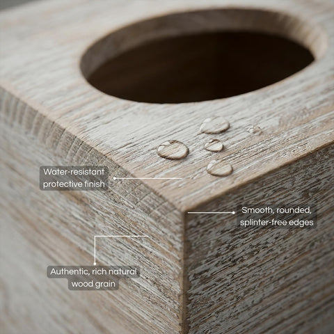 Khnum tissue box cover designed for quick tissue replacement and tidy surfaces.