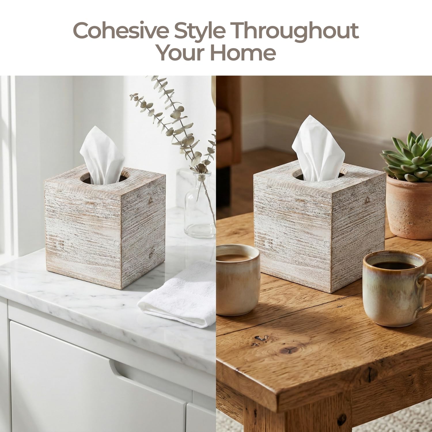 Khnum natural finish tissue box cover adds rustic charm to any room.