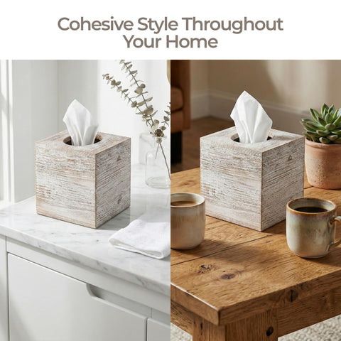 Khnum natural finish tissue box cover adds rustic charm to any room.