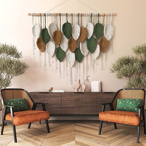 KHOYIME boho wall art with symmetrical design enhances room depth.