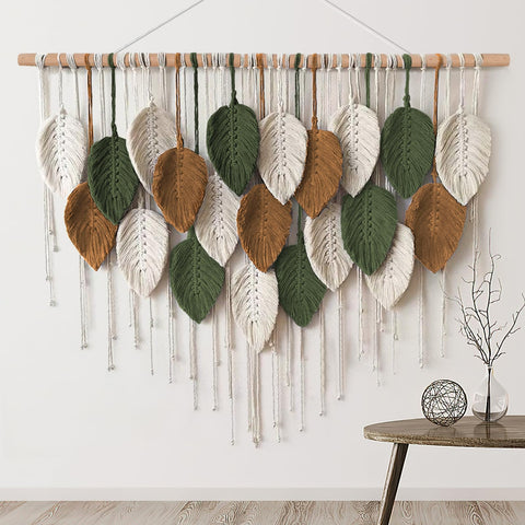 KHOYIME large macrame wall hanging with leaf pattern adds natural texture to any wall.