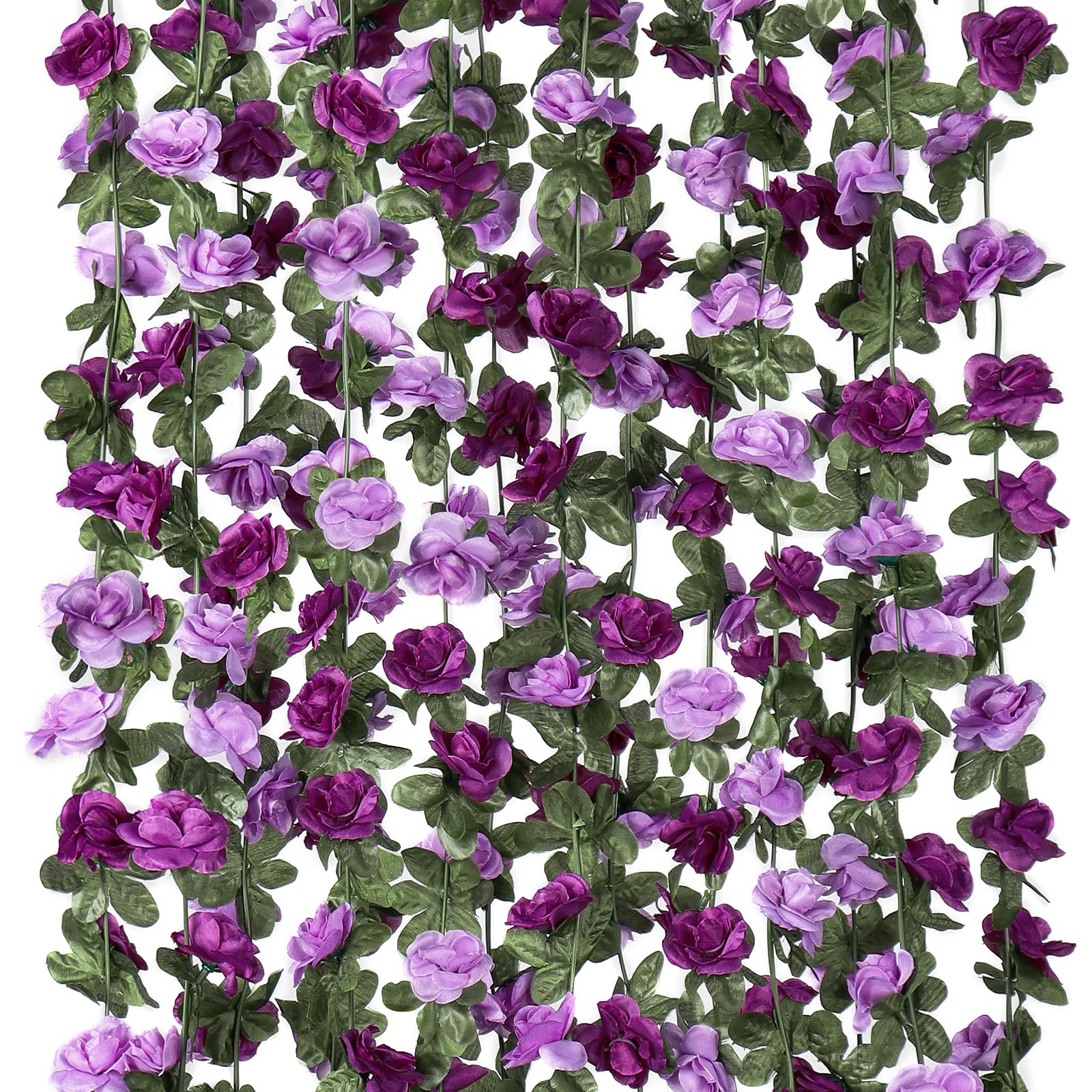 KHOYIME 18-pack rose garland draped on a wedding arch for a romantic backdrop.