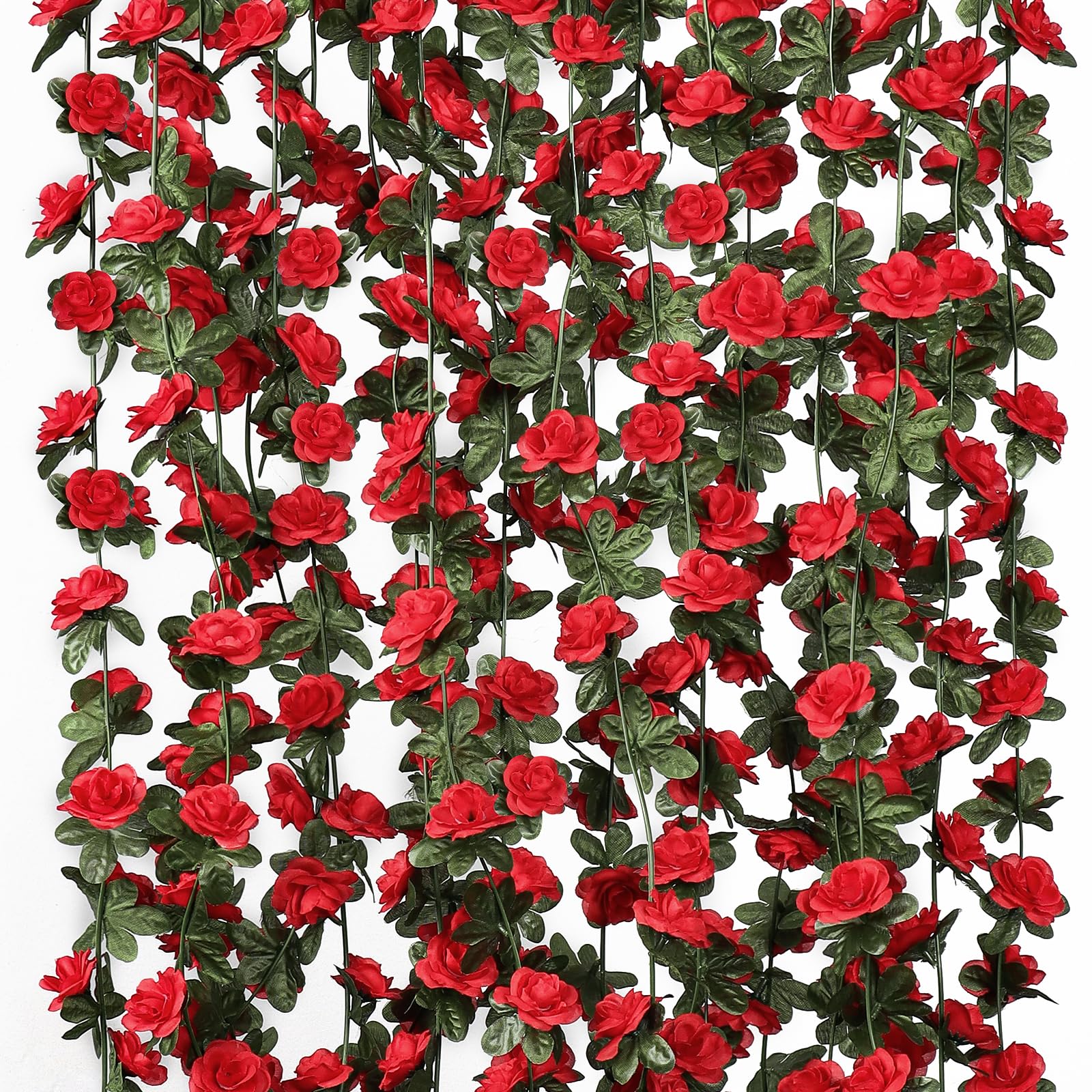KHOYIME rose vine garland closeup shows silk petals and sturdy plastic stems.
