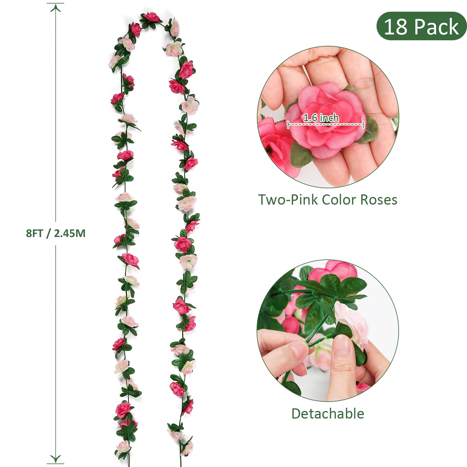 KHOYIME rose vine leaves detail for natural greenery look.