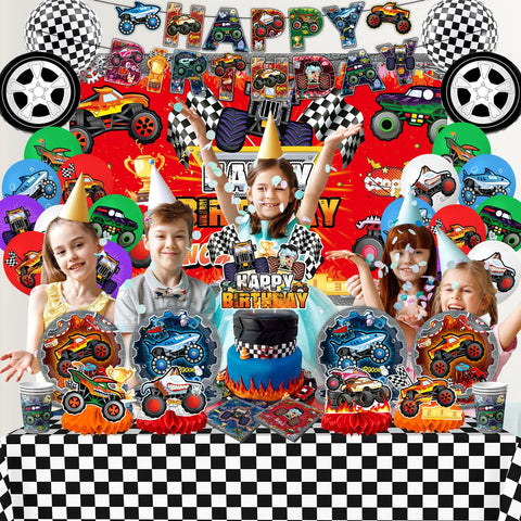 KHPGQIAS Colorful party decor complements any vehicle-themed party.