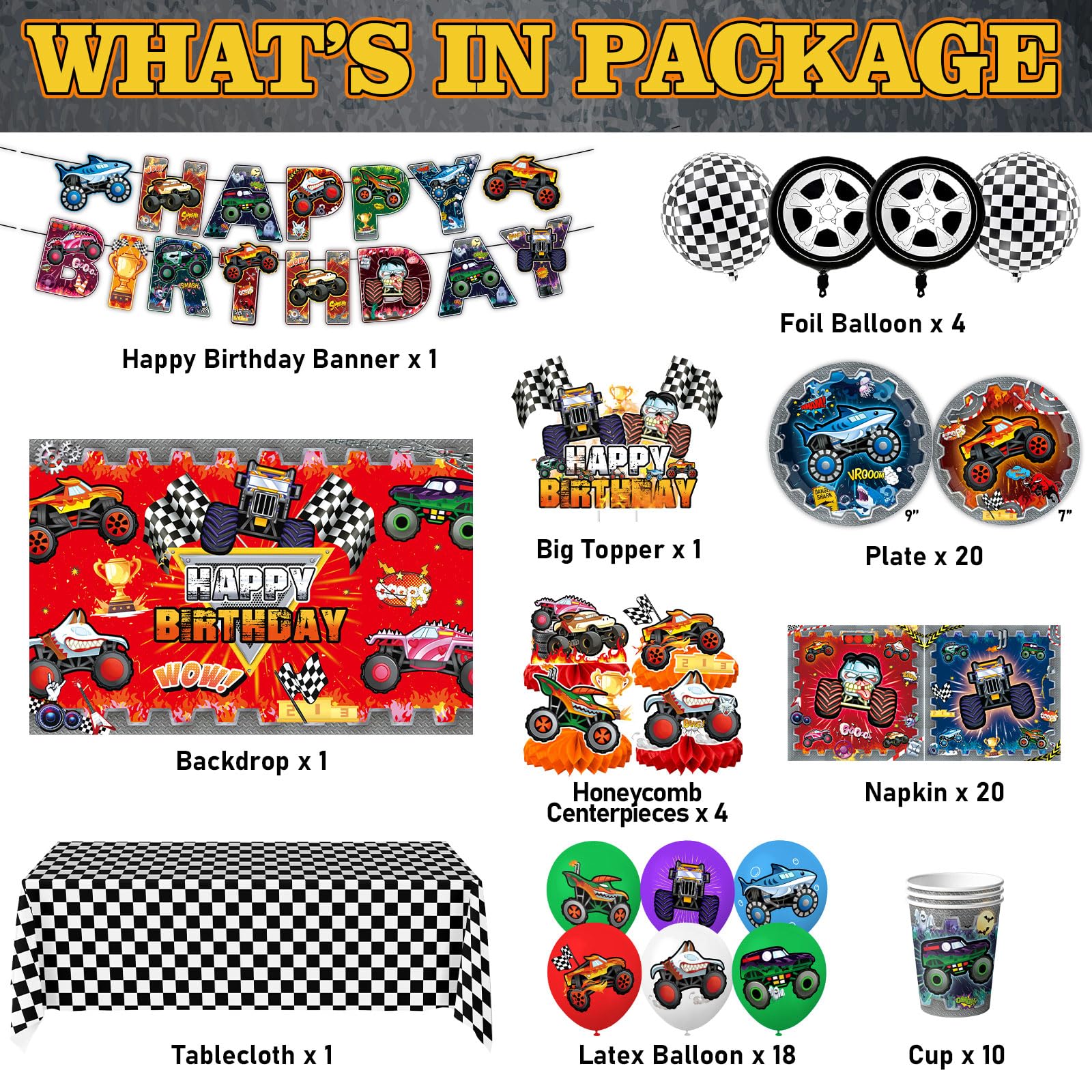 KHPGQIAS Monster-truck tablecloth adds color and table protection for easy cleanup.