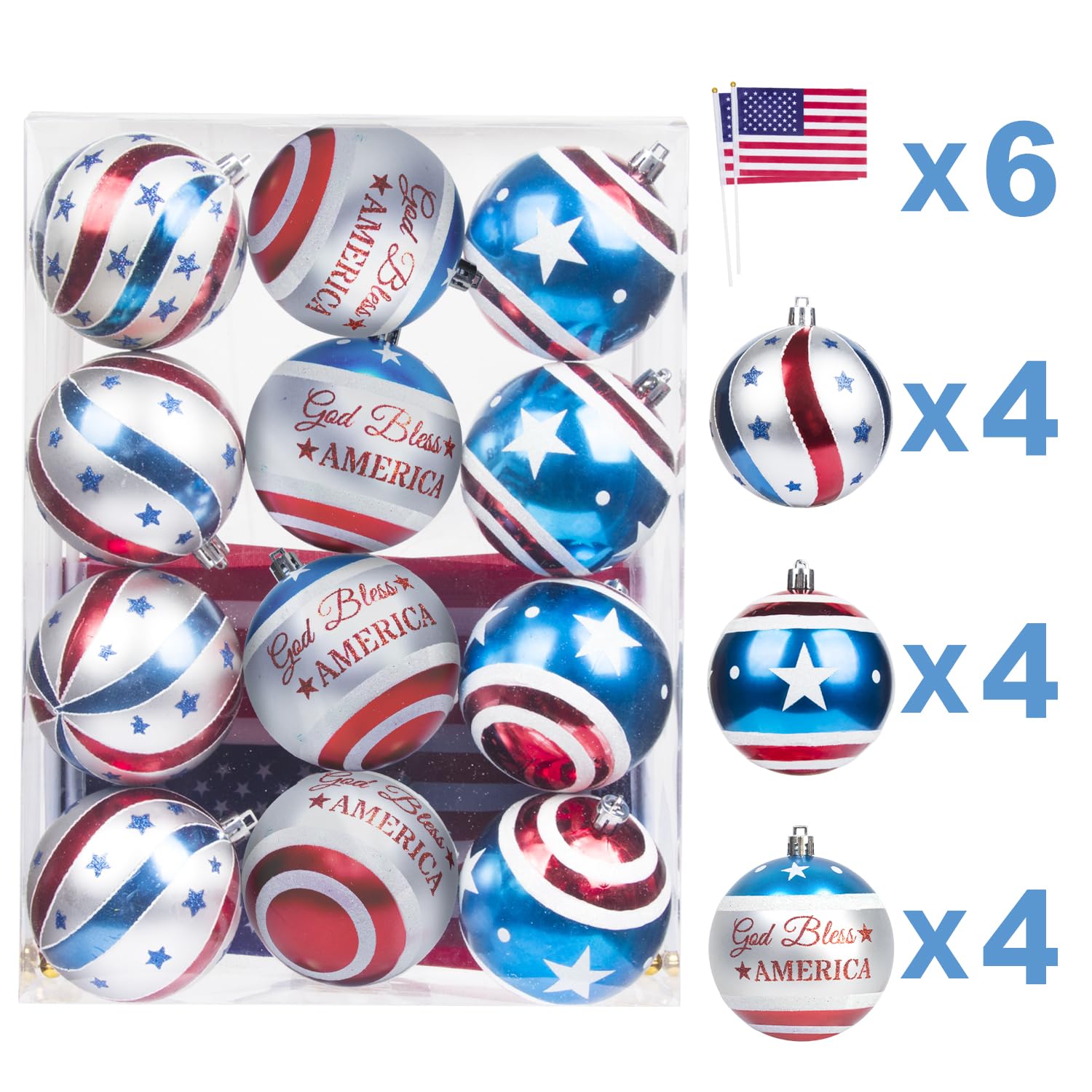 KI Store hanging patriotic balls collection ready for quick display setups.