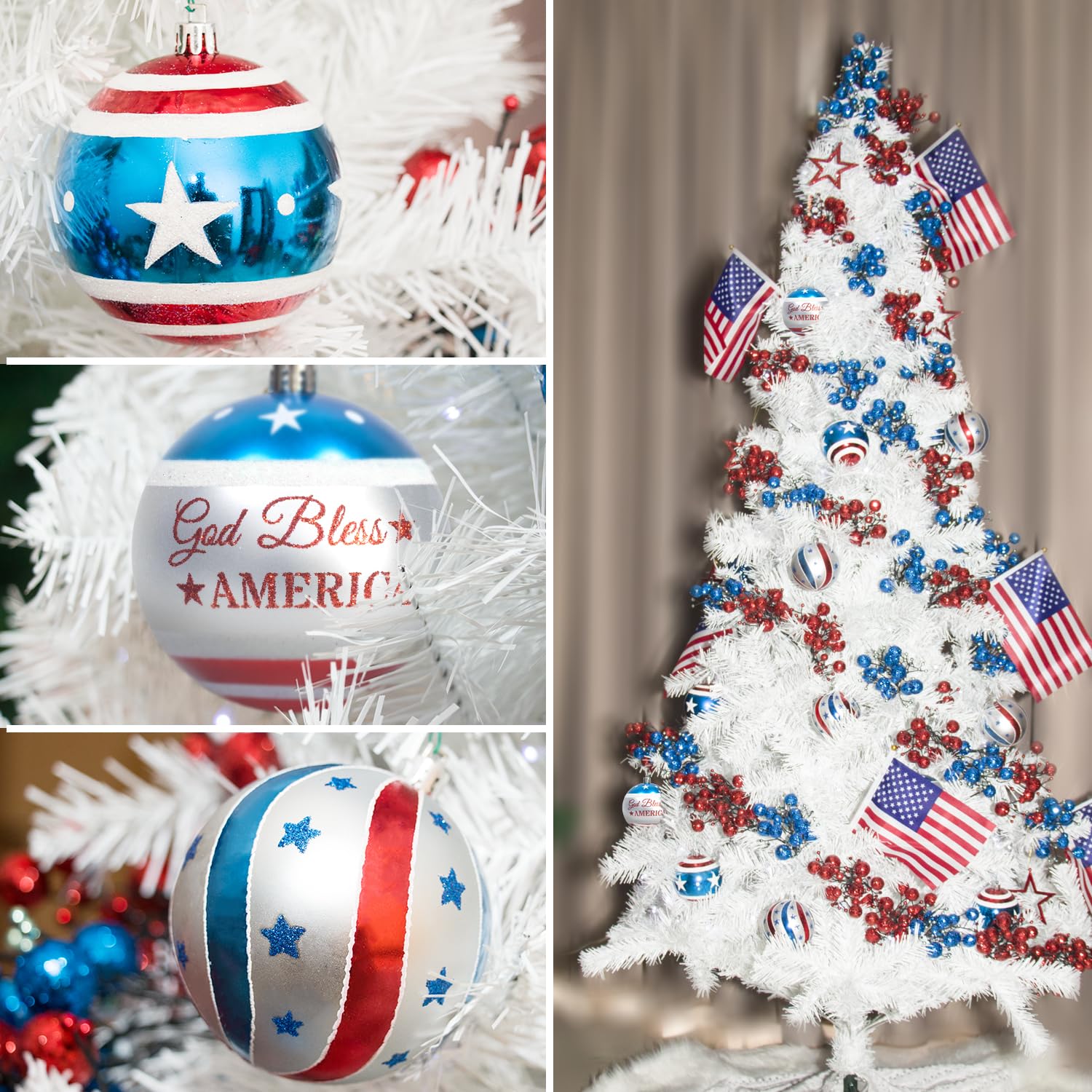 KI Store shatterproof patriotic ball ornaments designed for durable year-round use.
