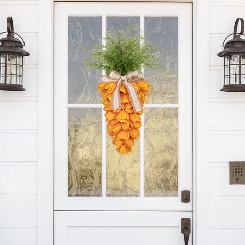 KI Store Tulip Carrot Wreath on window brightens display
