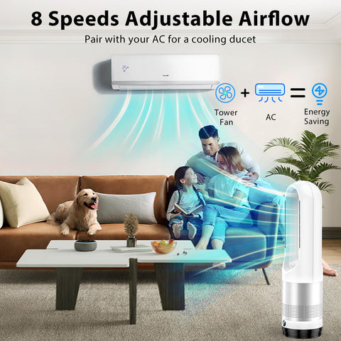 KIAMI 80-degree oscillation demonstrates wide coverage in a living space.
