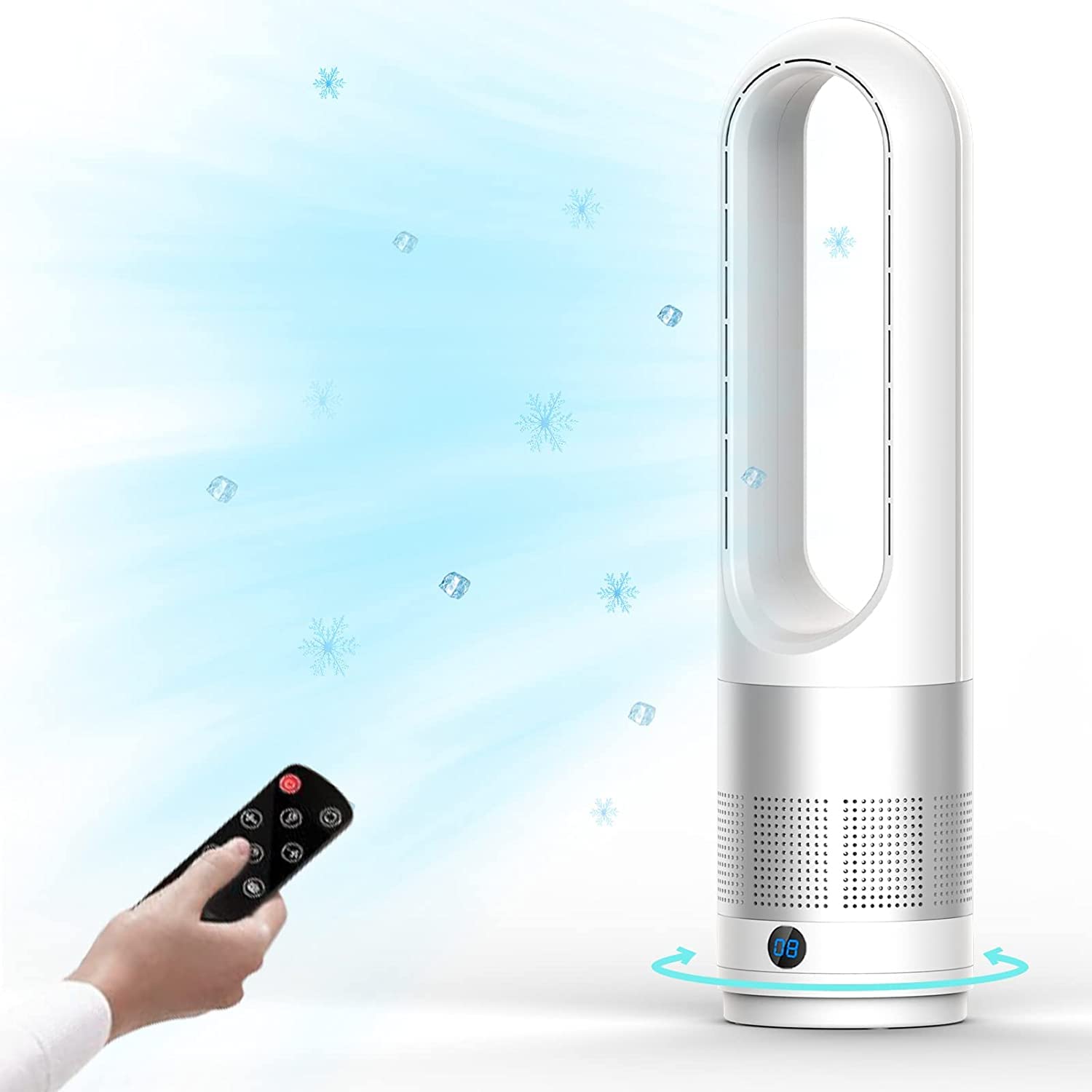 KIAMI bladeless 22-inch tower fan front view, safe for homes with children and pets.