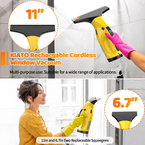 Kiato cordless window vacuum shows portable, cord-free cleaning design