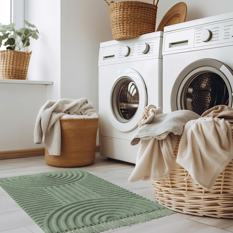 KIBAGA boho tassel rug shows anti-slip bottom for rug security