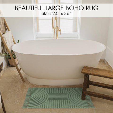 KIBAGA boho tassel rug in bedroom complements neutral decor with plush cotton softness