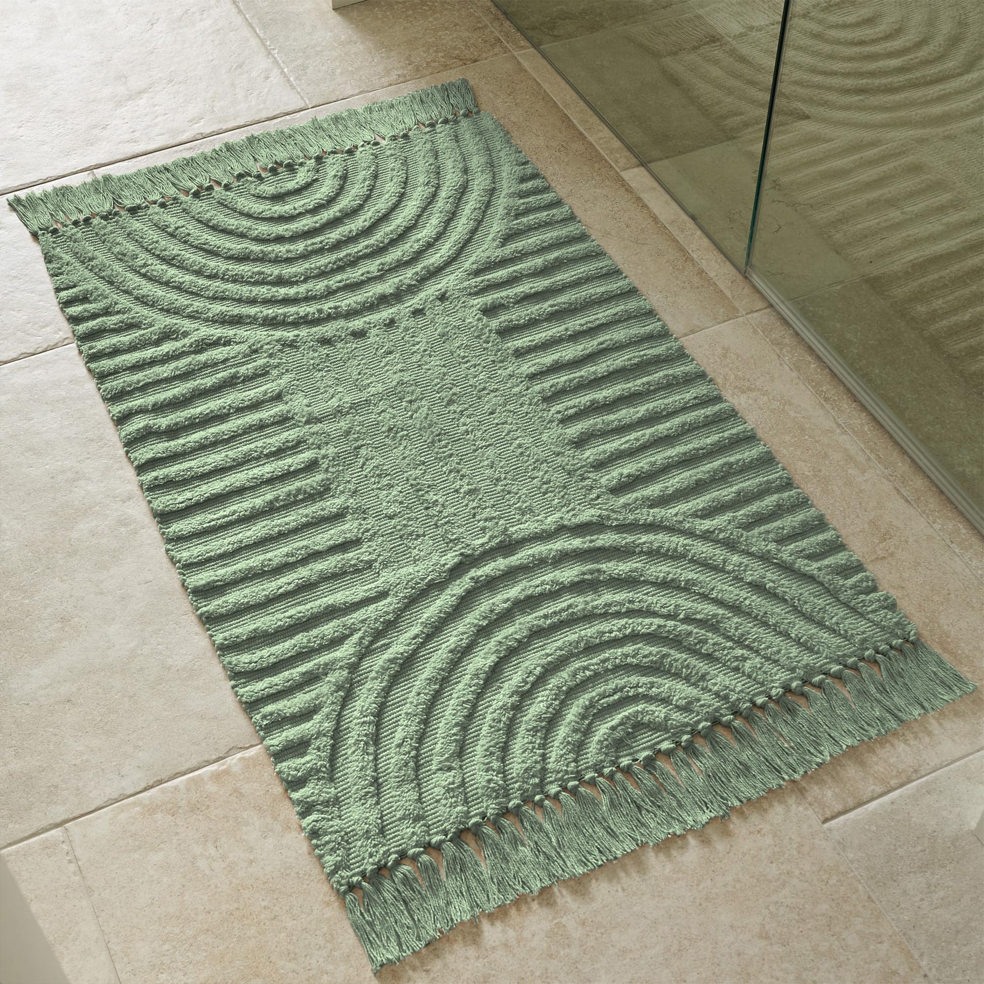 KIBAGA boho tassel rug pattern creates a calm focal point in any room