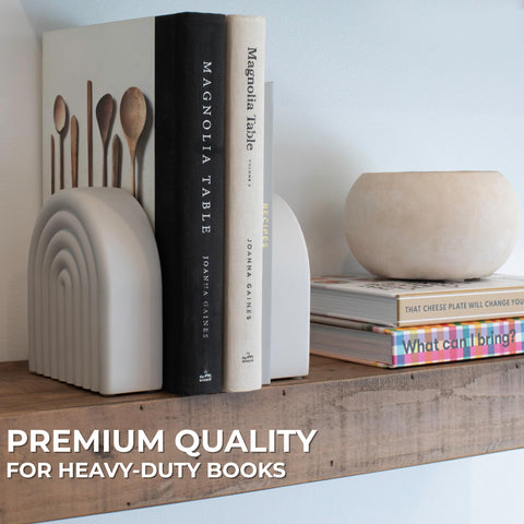 KIBAGA concrete bookend in light-gray finish complements any room aesthetic.