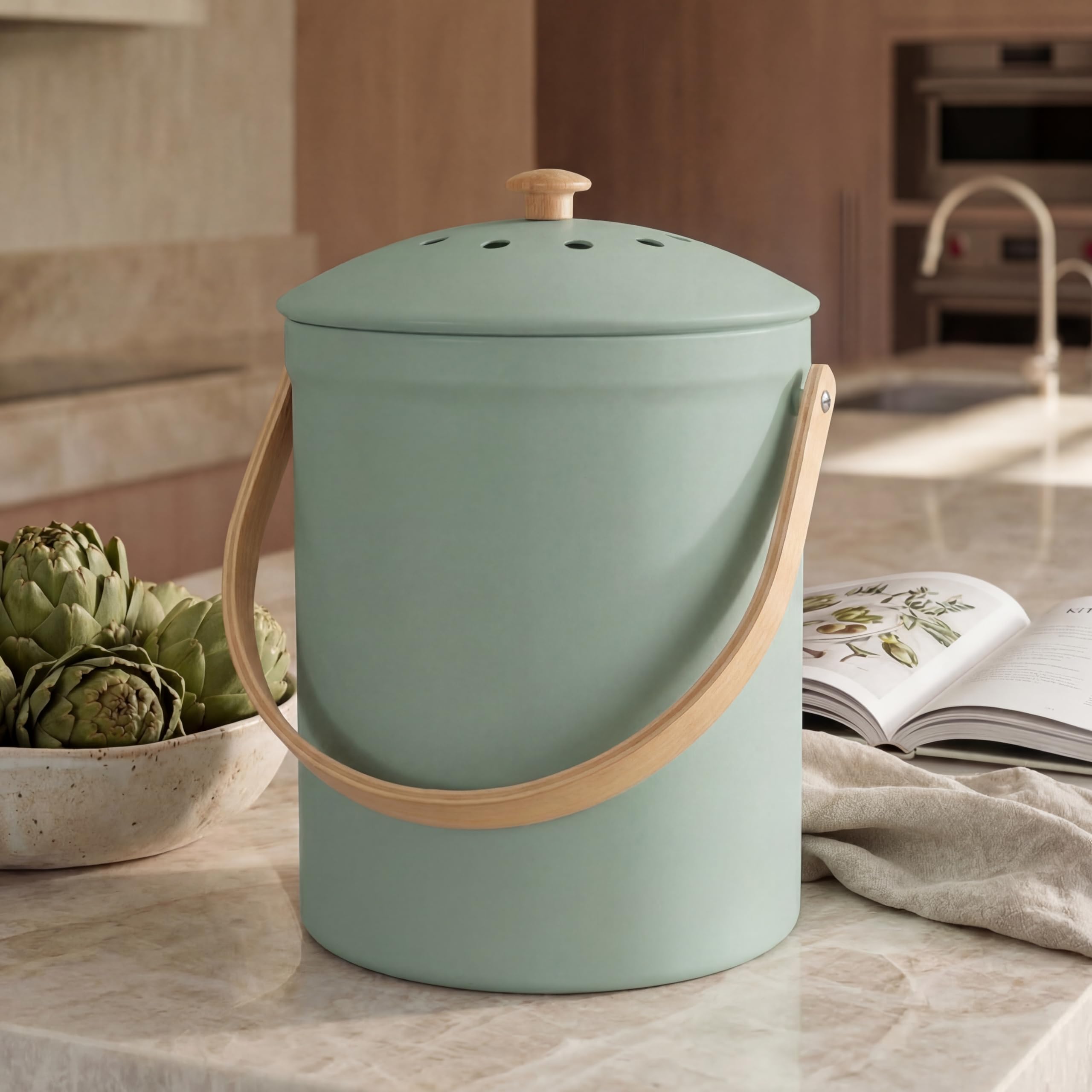 KIBAGA countertop compost bin with lid for easy access and odor containment