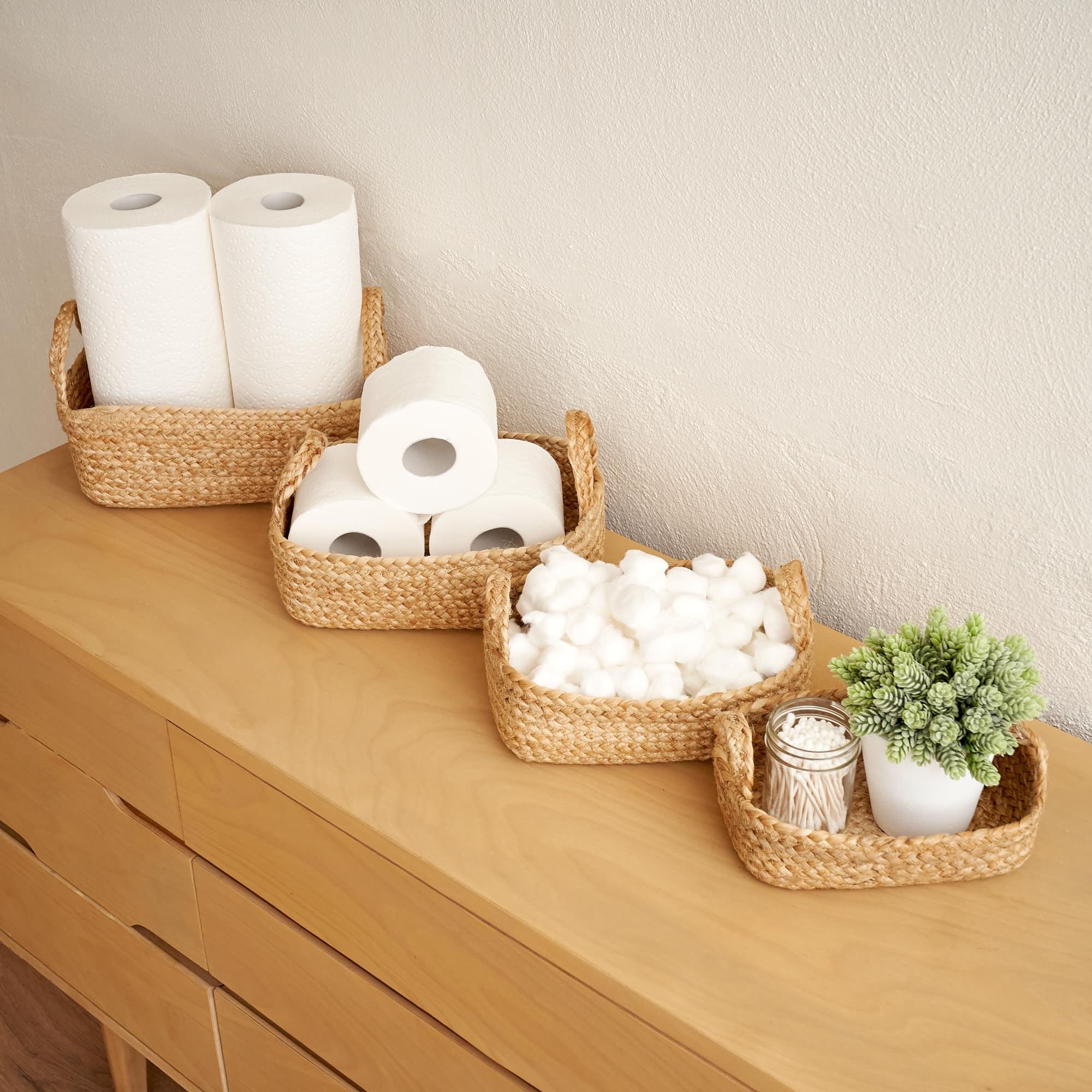 KIBAGA four-size jute baskets offer flexible storage for any room.