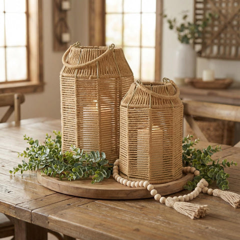 KIBAGA Jute Lanterns with metal detailing elevating textures