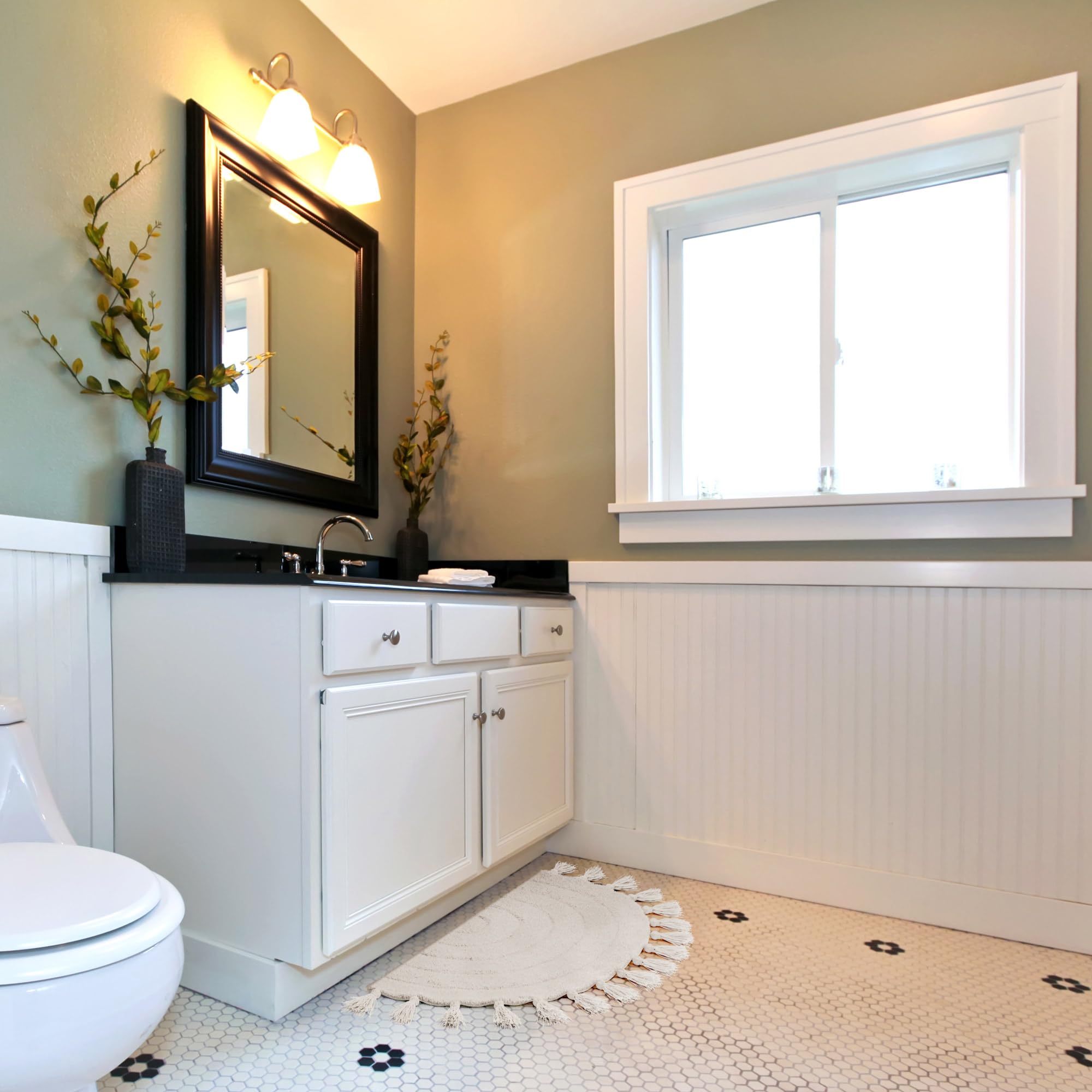 KIBAGA modern boho bathroom decor rug blends with neutral palettes