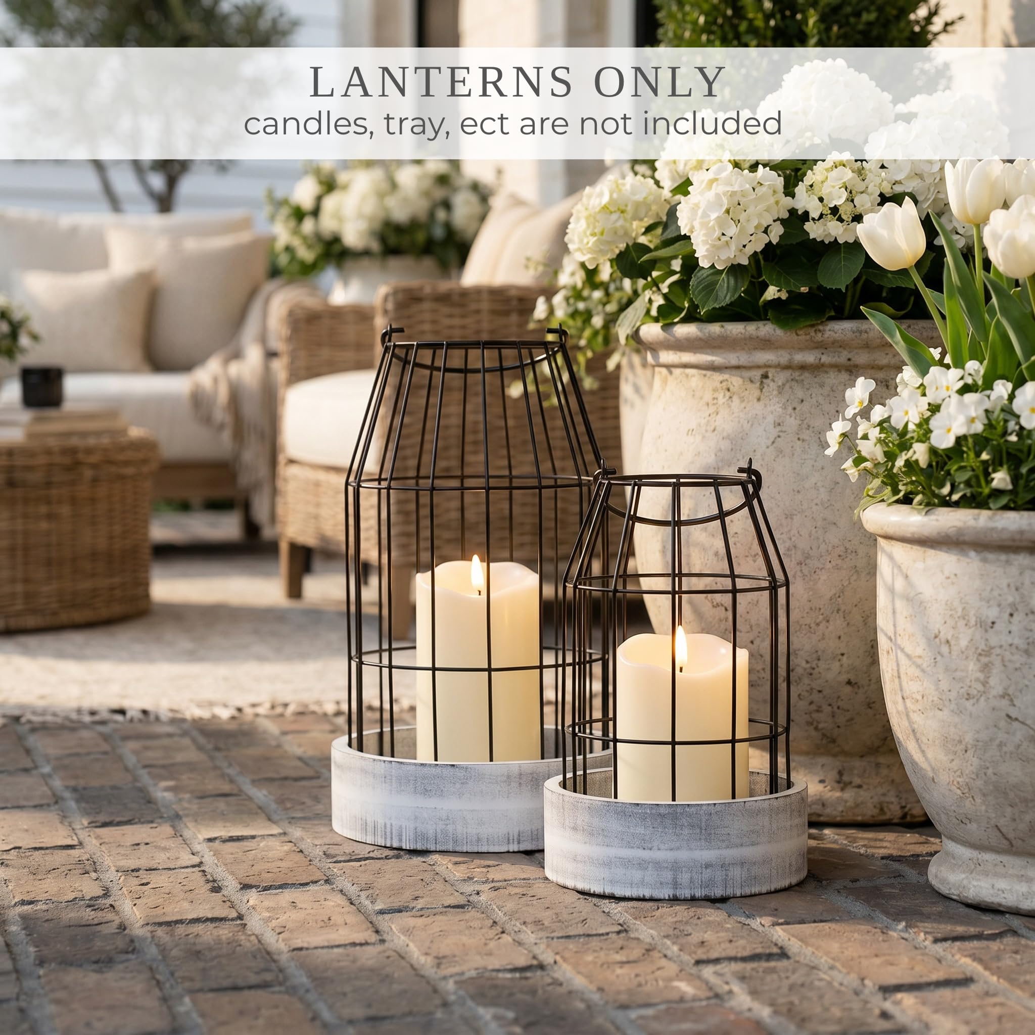 KIBAGA large farmhouse lantern on dining table serves as a rustic centerpiece.