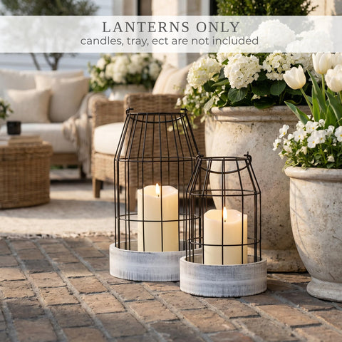 KIBAGA large farmhouse lantern on dining table serves as a rustic centerpiece.