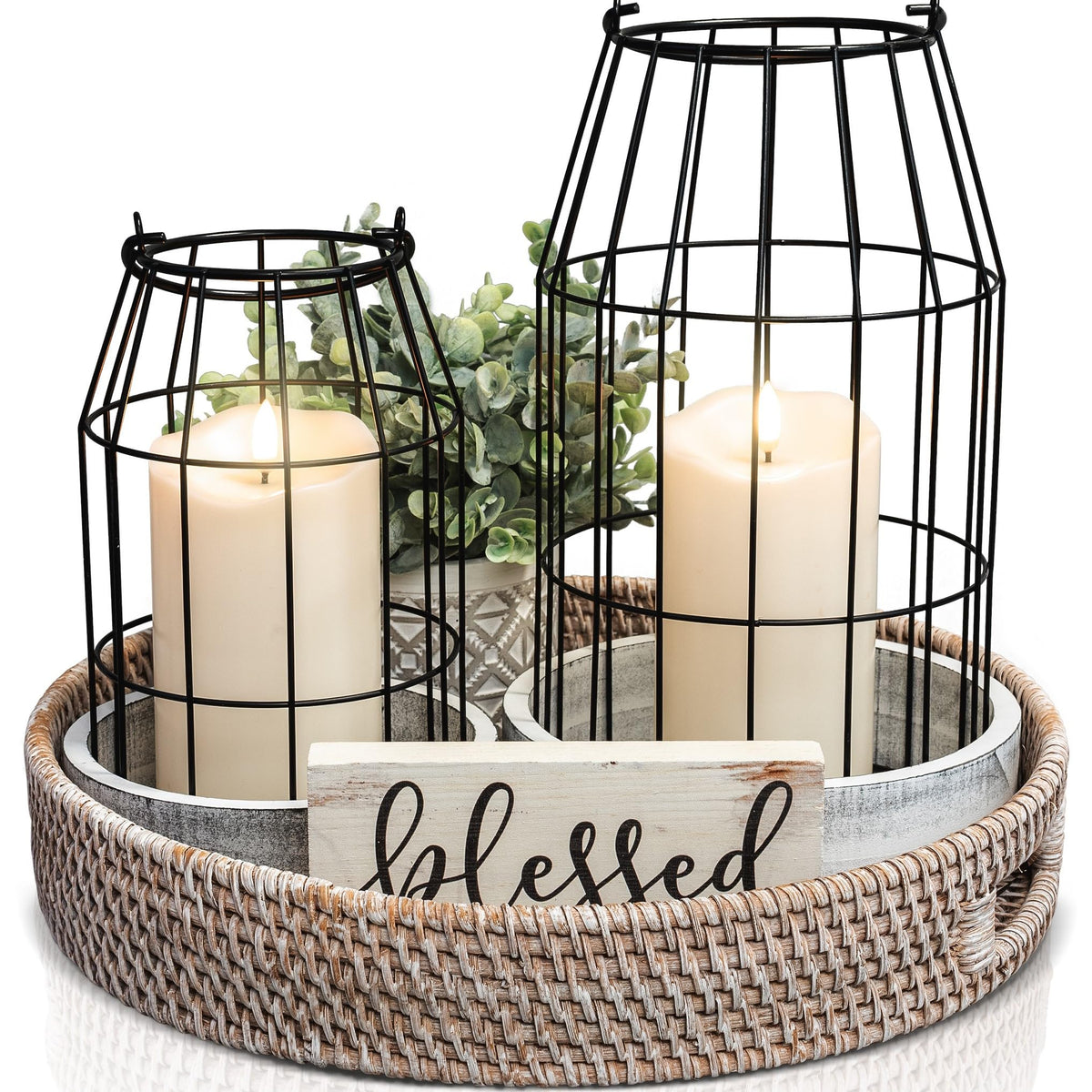 KIBAGA small rustic farmhouse lantern on dining table adds warm centerpiece charm.