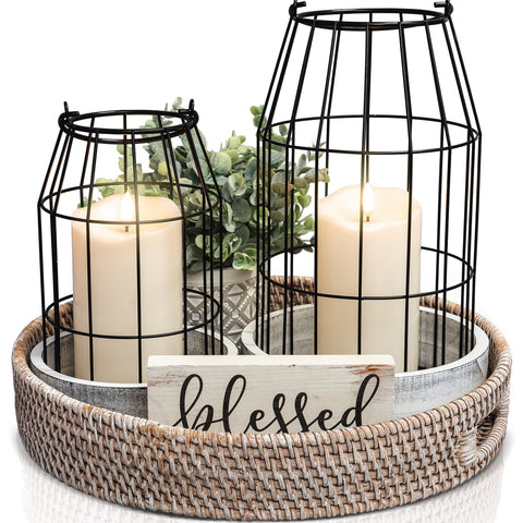 KIBAGA small rustic farmhouse lantern on dining table adds warm centerpiece charm.